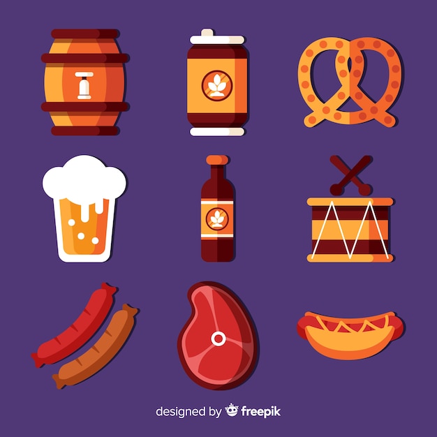 Free Vector oktoberfest classic element collection with flat design