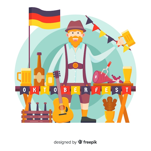 Free Vector oktoberfest concept with hand drawn background