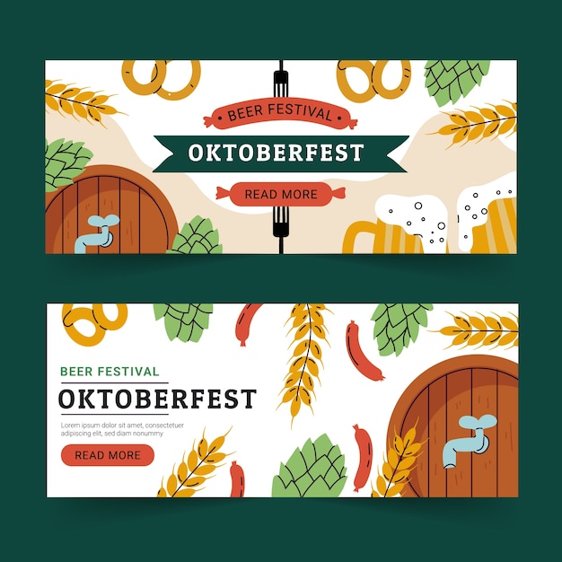 Oktoberfest hand drawn flat banner set