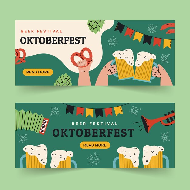 Oktoberfest hand drawn flat banner set