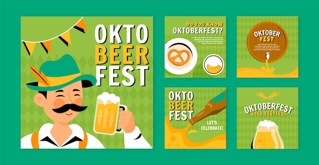 Oktoberfest hand drawn flat ig post collection