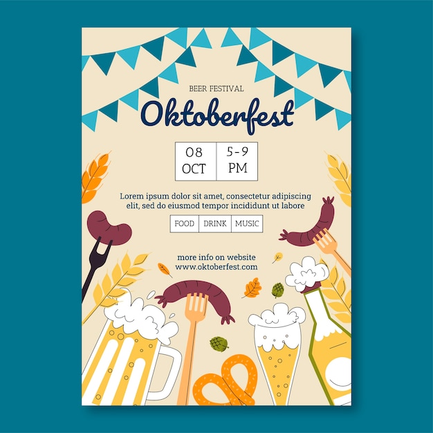 Oktoberfest hand drawn flat poster template