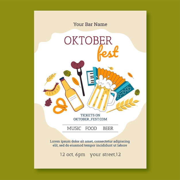 Oktoberfest hand drawn flat poster template