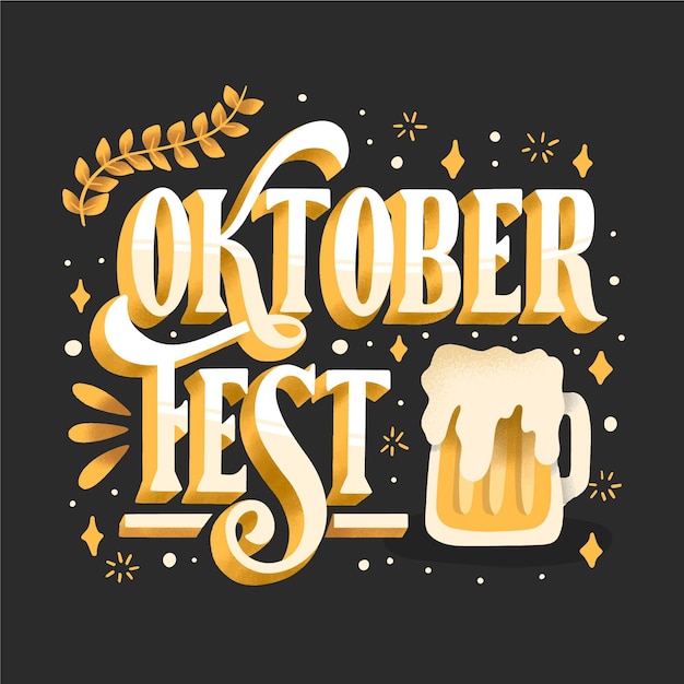 Oktoberfest lettering with beer drawn