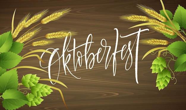 Oktoberfest lettering with leaves and wheat sprigs