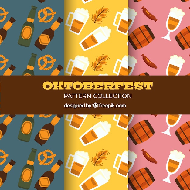 Free vector oktoberfest patterns with variety of beer