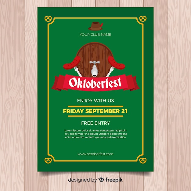 Oktoberfest poster template with flat design