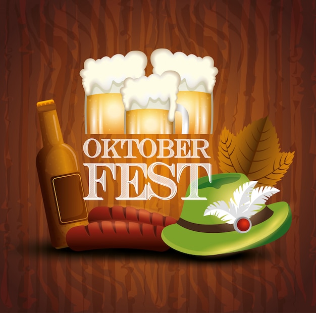 Oktoberfest poster with jar beers and icons