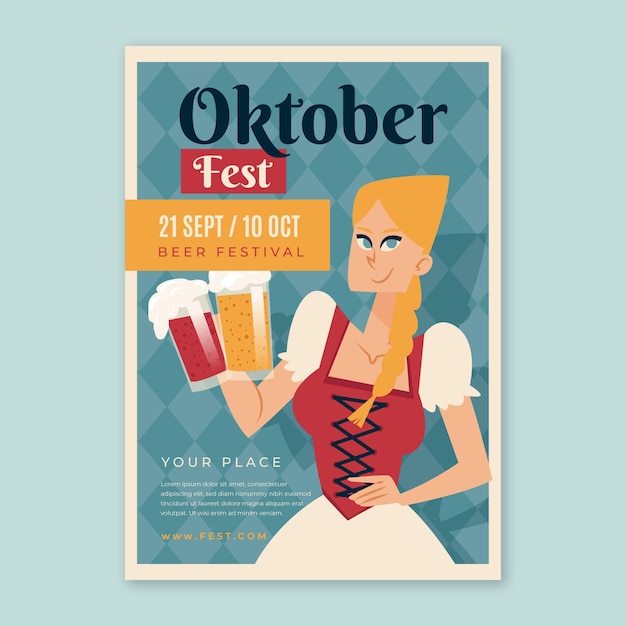 Free Vector oktoberfest poster with woman and beer