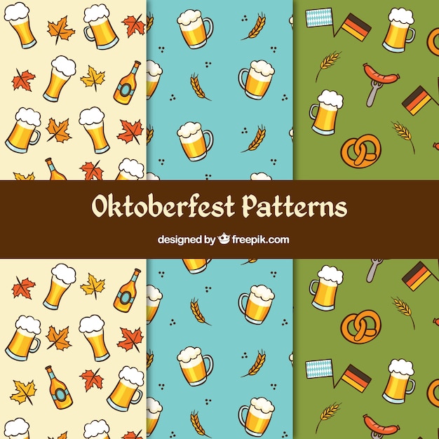 Free vector oktoberfest, three patterns with typical elements