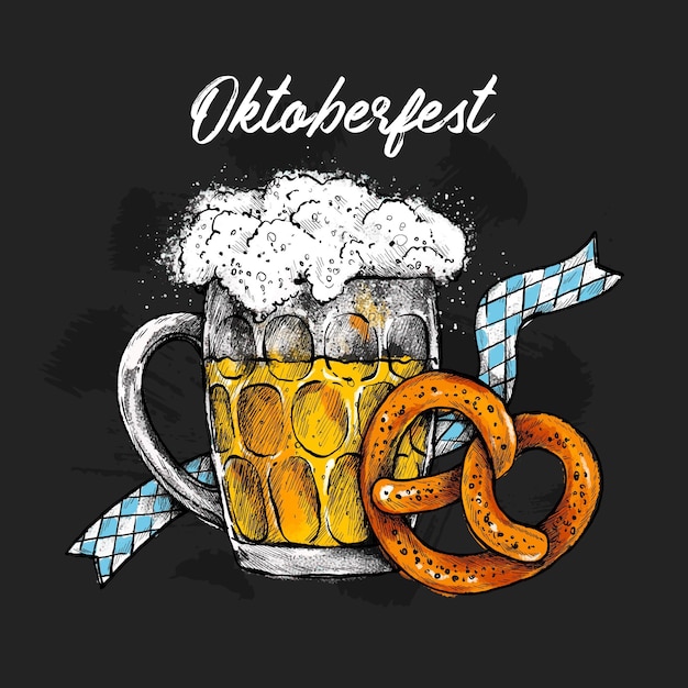 Free vector oktoberfest with beer and pretzel