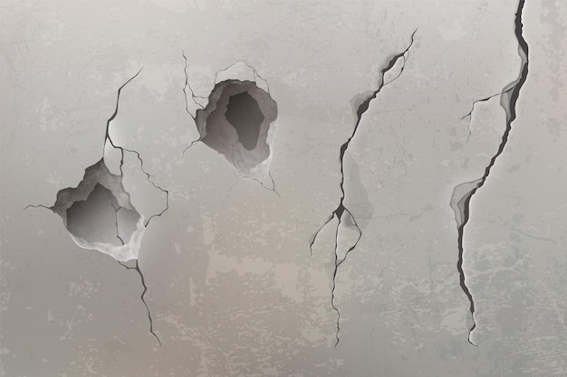 Free vector old broken concrete wall with cracks and holes