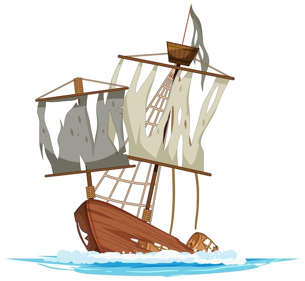 Free Vector old broken junk ship on white background