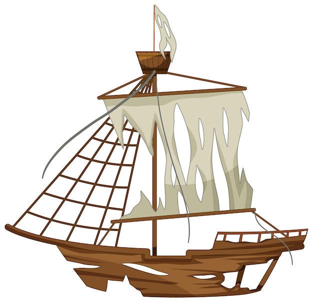 Free Vector old broken junk ship on white background