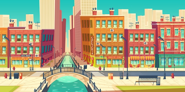 Free Vector old city district in modern metropolis cartoon