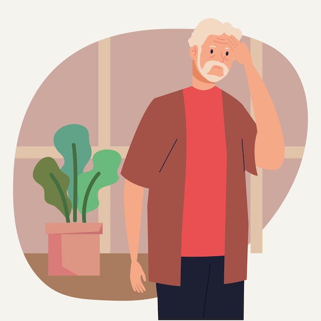 Free Vector old man suffering alzheimer