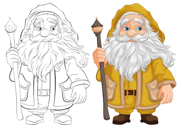 Free vector old man wizard cartoon character in yellow hoodie