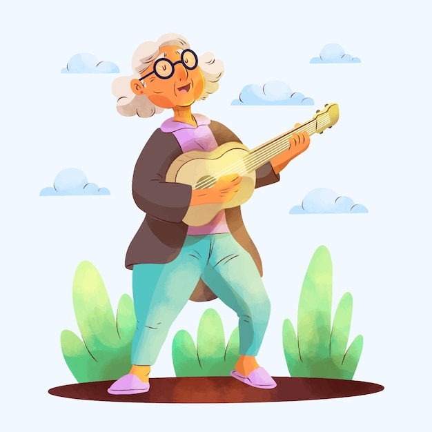 Free Vector old people having fun illustration