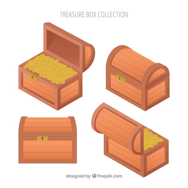 Free Vector old treasure chest collection with flat design