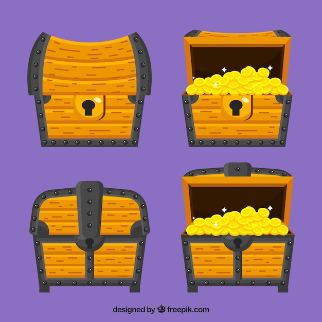 Free Vector old treasure chest collection with flat design