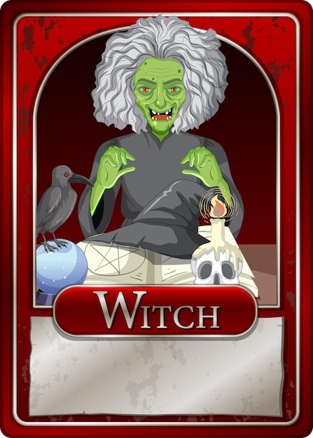 Free Vector old witch character game card template