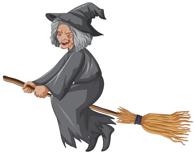 Old witch riding broomstick