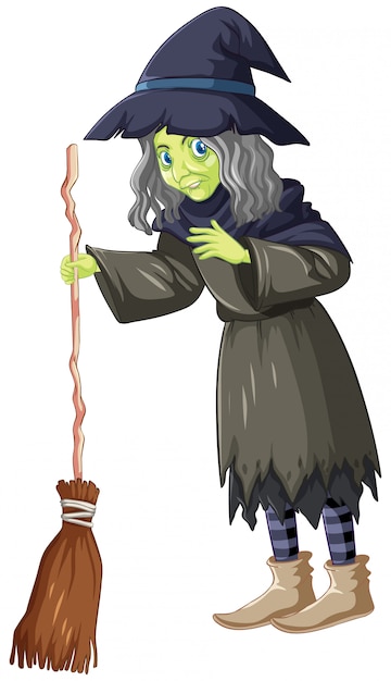 Free Vector old witch with crooked broom