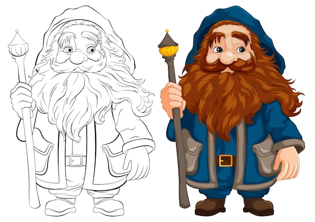 Free Vector old wizard cartoon character in blue hoodie