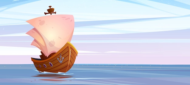 Free Vector old wooden ship sailing in sea vector cartoon