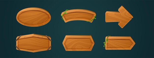 Old wooden signs banners vector illustration set