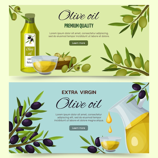 Free Vector olive oil cartoon banners set