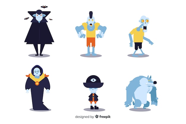 Free vector ollection of halloween character on flat design