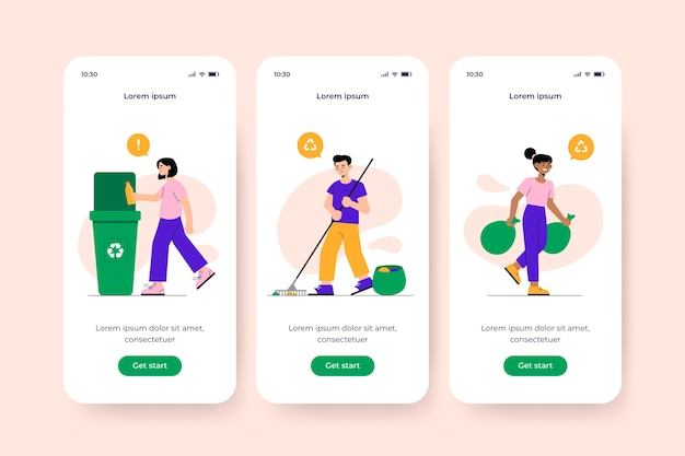 Onboarding app screen for recycle concept