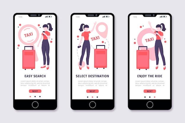 Onboarding app screen for taxi service