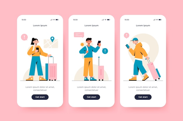 Onboarding app screen for traveling