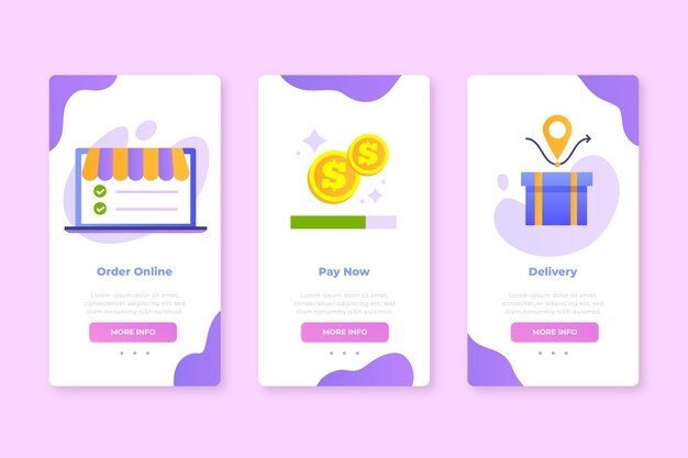 Onboarding app screens for purchase online service