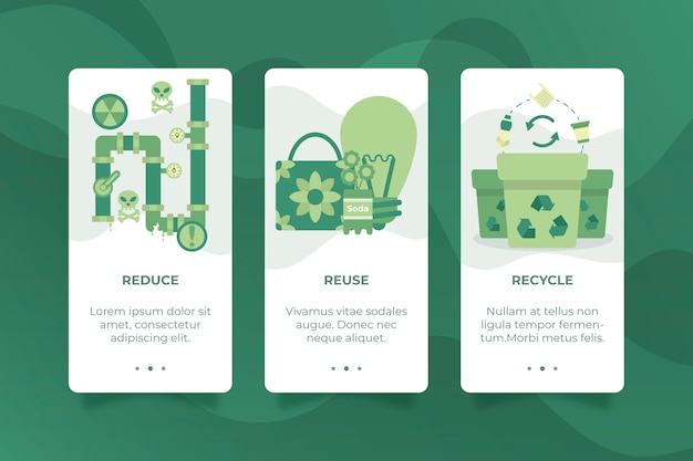 Onboarding app screens for recycle concept