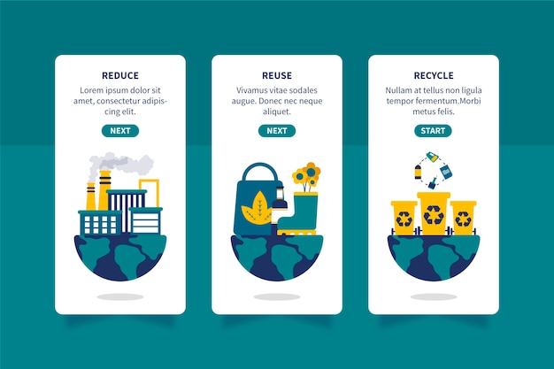 Free vector onboarding app screens for recycle design