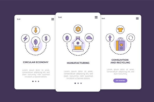 Free vector onboarding app screens for recycle