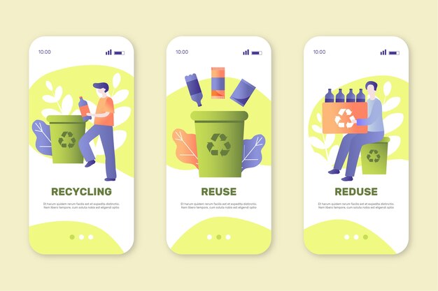 Onboarding app screens for recycling