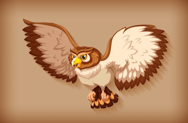 One brown owl flying on brown background