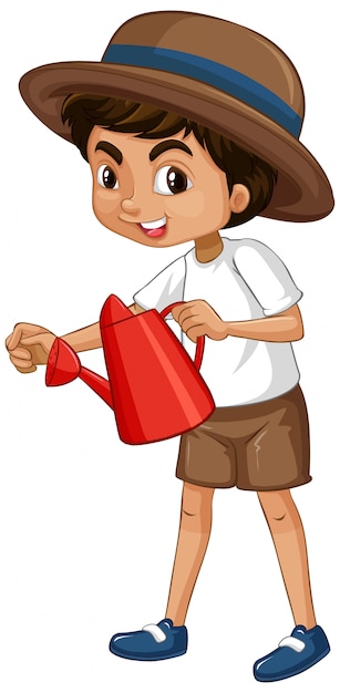 Free Vector one happy boy with red watering can