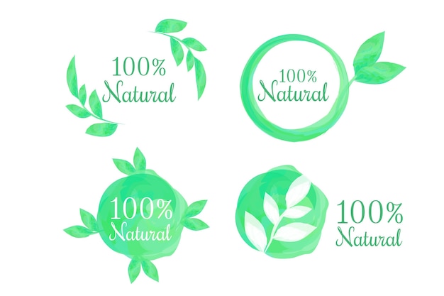 Free Vector one hundred percent natural label pack