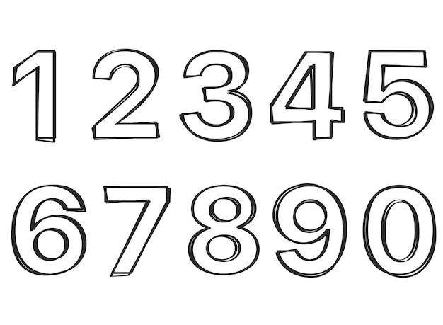 Free Vector one to nine numbers hand drawn