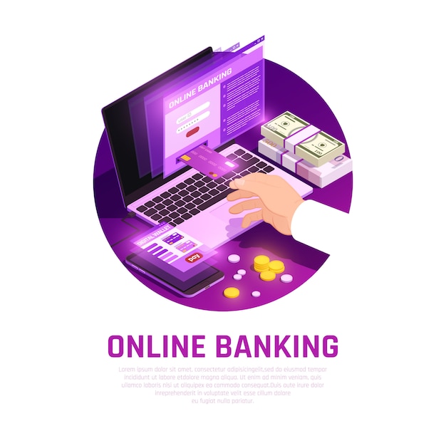 Free Vector online banking isometric round composition