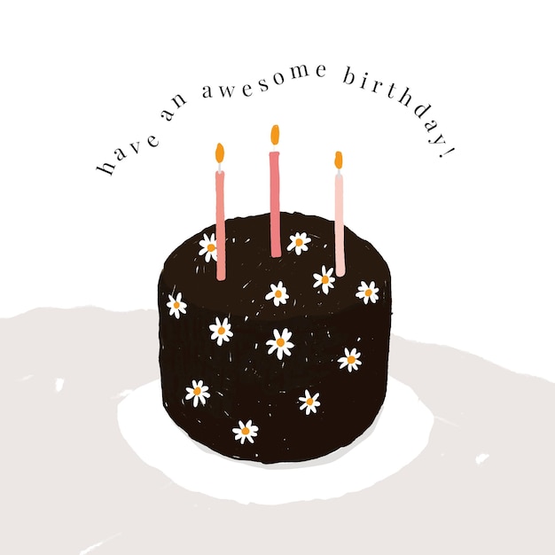 Online birthday greeting template vector with cute cake illustration