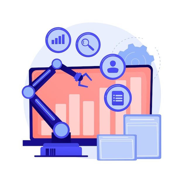 Free vector online business development, gradual growth, positive tendency. gain indicator, statistics chart, diagram. female analyst cartoon character.