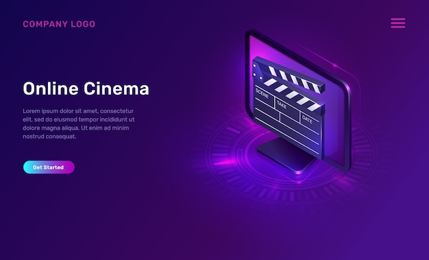 Online cinema or movie, isometric concept