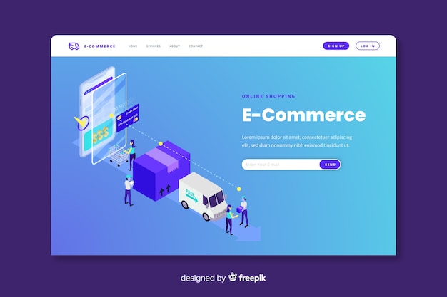 Free vector online commerce landing page template