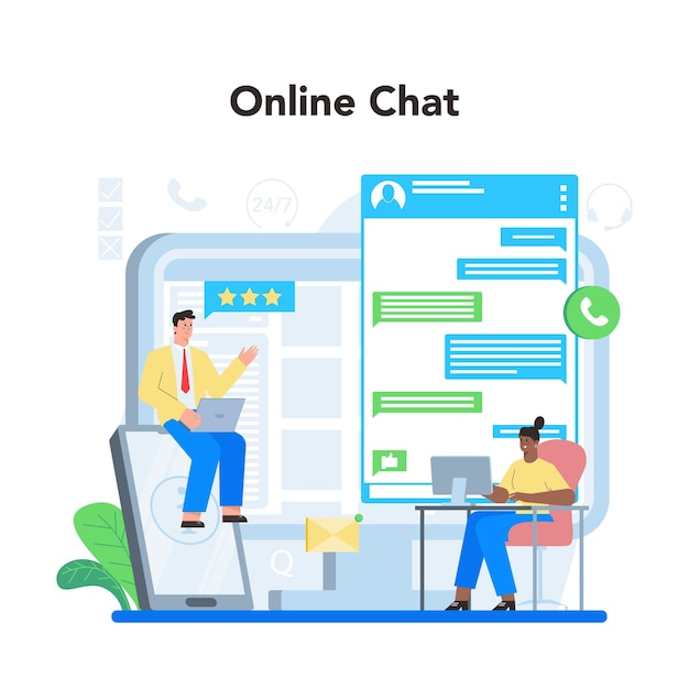 Online consulting chat Research and recommendation Sales strategy recomendation and troubleshooting Help clients with business problems Flat vector illustration